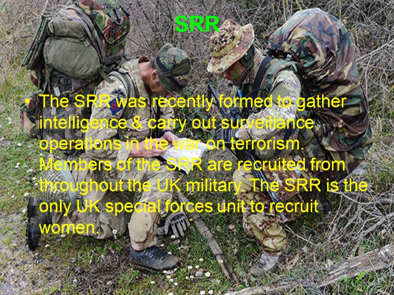 SRR  The SRR was recently formed to gather intelligence & carry out surveillance